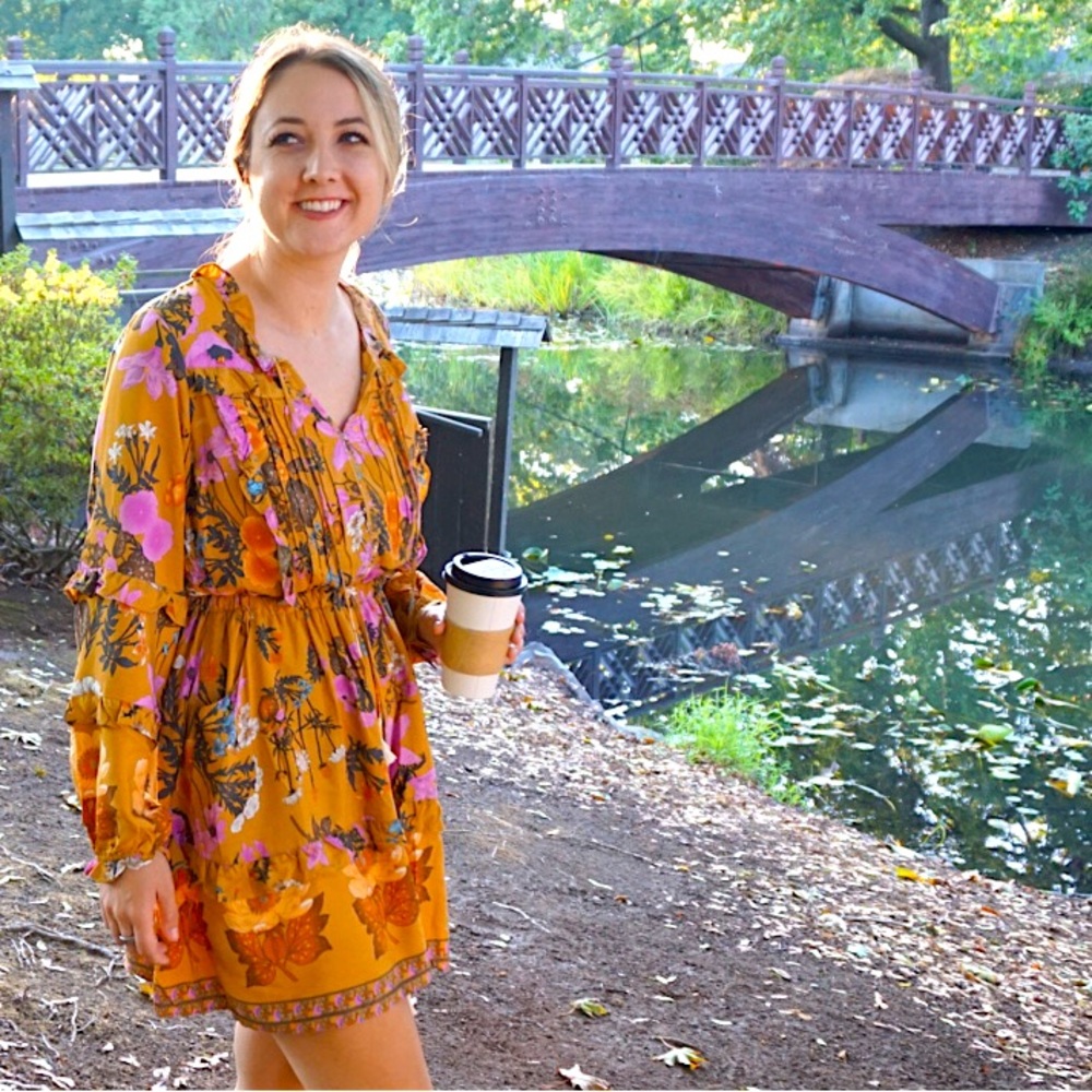 New Boho Fall Floral Long Sleeve Dress